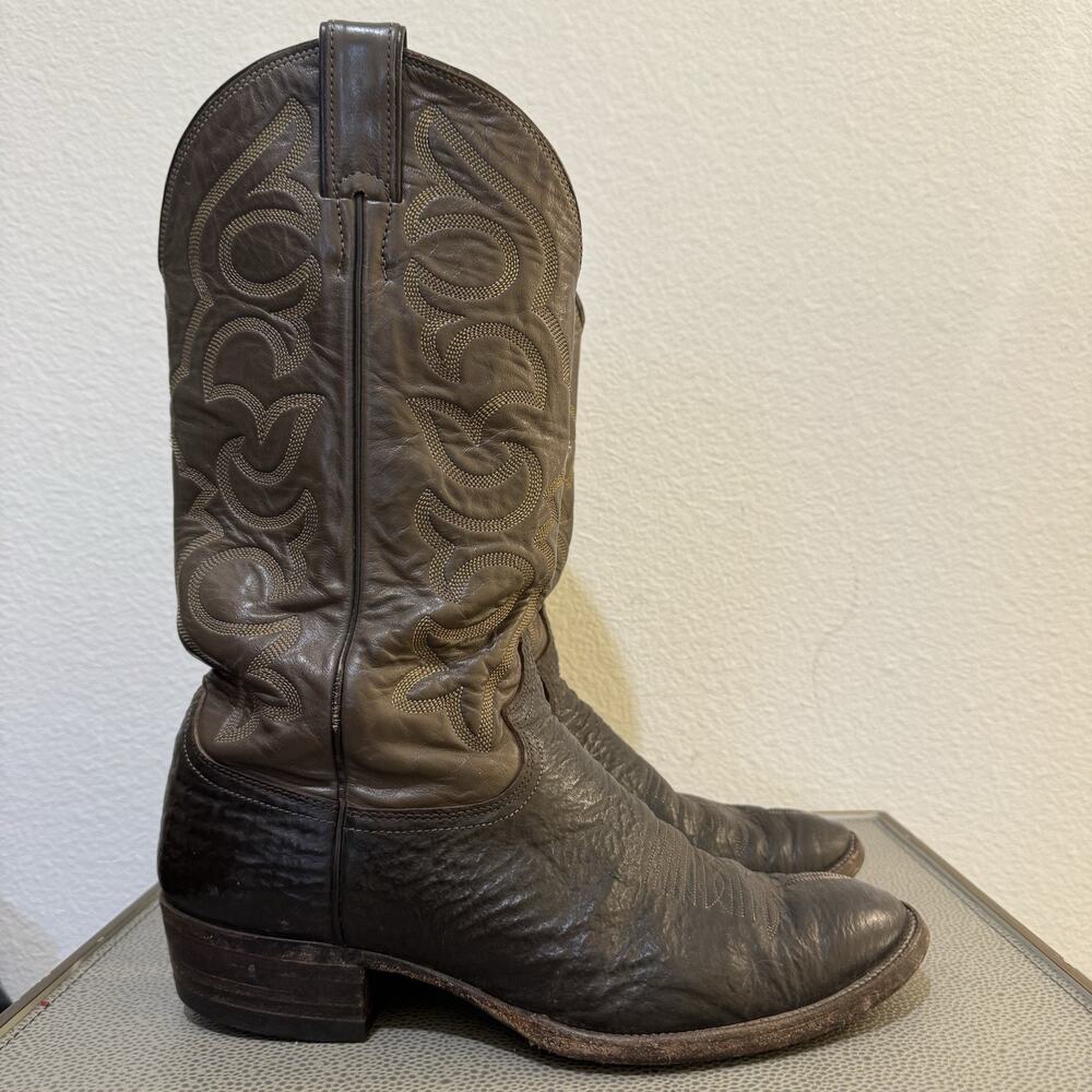 Vintage JUSTIN Exotic Shark Skin Brown Western Boots Men's Size 9 EE